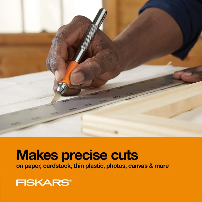  [AUSTRALIA] - Fiskars Heavy Duty Die Cast, Exacto, 8 Inch, Precision Knife for Crafts, Multi Use Blade with Protective Cover, Steel Cast Craft Knife