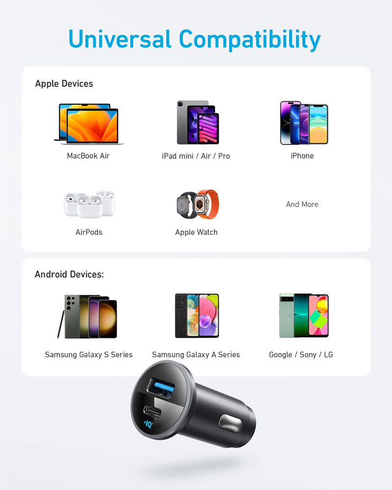  [AUSTRALIA] - USB C Car Charger Adapter, Anker 52.5W Cigarette Lighter USB Charger, 323 Anker Car Charger with 30W PowerIQ 3.0 Fast Charging for iPhone 14/13 Samsung Galaxy S23/22 Pixel