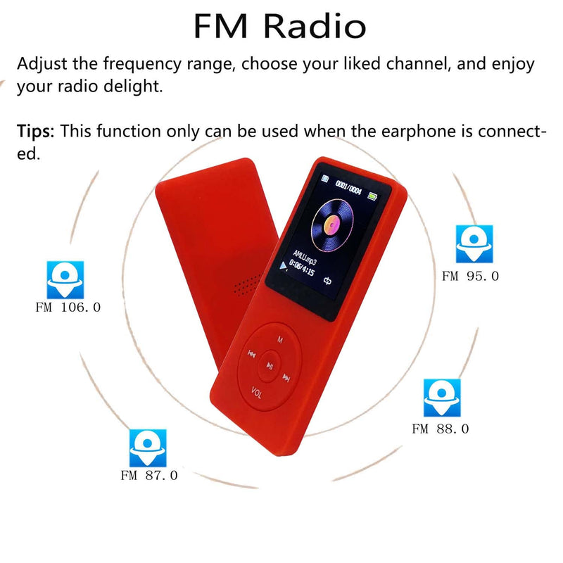  [AUSTRALIA] - MP3 Player 32GB with Speaker FM Radio Earphone Portable Mini Red Music Player Voice Recorder E-Book 1.8 inch HD Screen Support up to 128GB