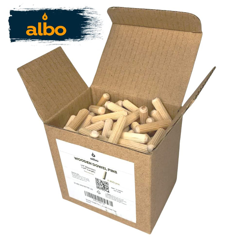  [AUSTRALIA] - ALBO Wooden Dowel Pins 1/4 x 1-1/4 inch Fluted Wood Dowels Rods 200 Pack Hardwood Crafts Dowel Pegs 1/4 Inch - 200 Psc