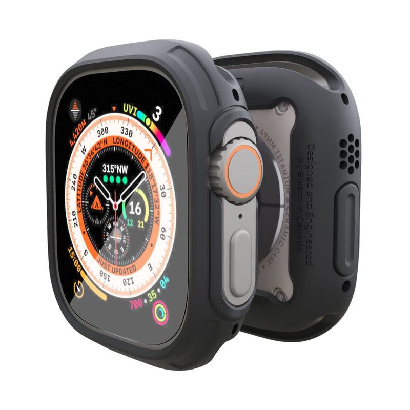  [AUSTRALIA] - Elkson Compatible Apple Watch Ultra Bumper Case & Screen Protector Kit 49mm Quattro Max Series Rugged, Military-Grade Durable Flexible Shockproof Protective Cover with Tempered Glass for iWatch, Black