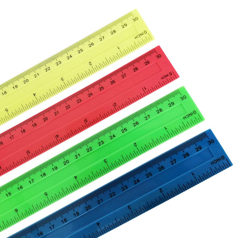  [AUSTRALIA] - 6 Pack Measuring Tools, DaKuan Plastic Straight Ruler (12 Inch, 4 Colors）and Protractor 180 Degree (6 Inch, Transparent)