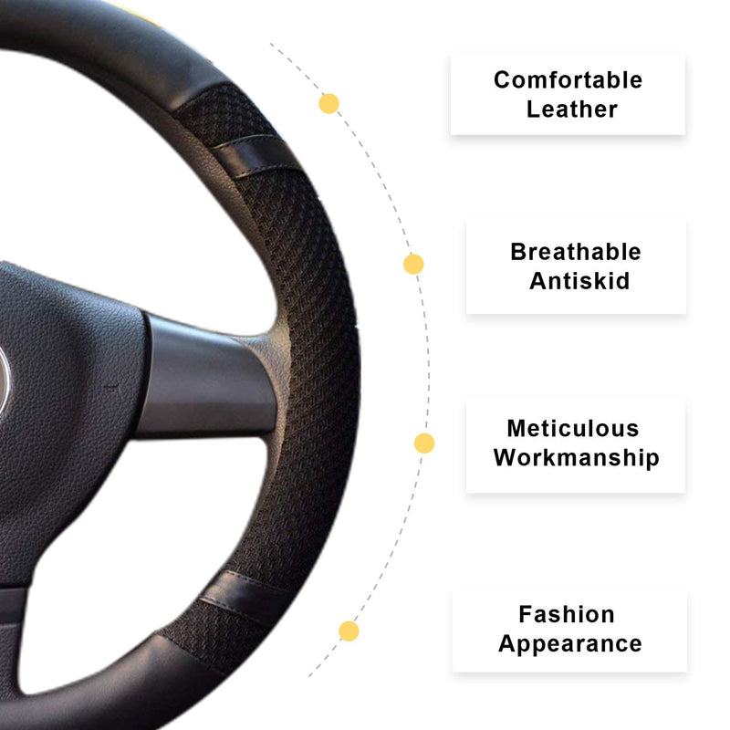  [AUSTRALIA] - BOKIN Steering Wheel Cover Microfiber Leather and Viscose, Breathable, Anti-Slip, Odorless, Warm in Winter and Cool in Summer, Universal 15 Inches(Black) Black