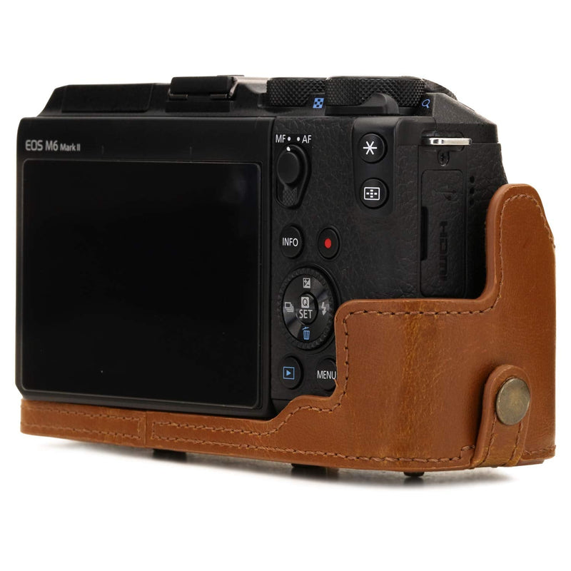  [AUSTRALIA] - MegaGear Ever Ready Leather Camera Case Compatible with Canon EOS M6 Mark II (15-45mm) Light Brown