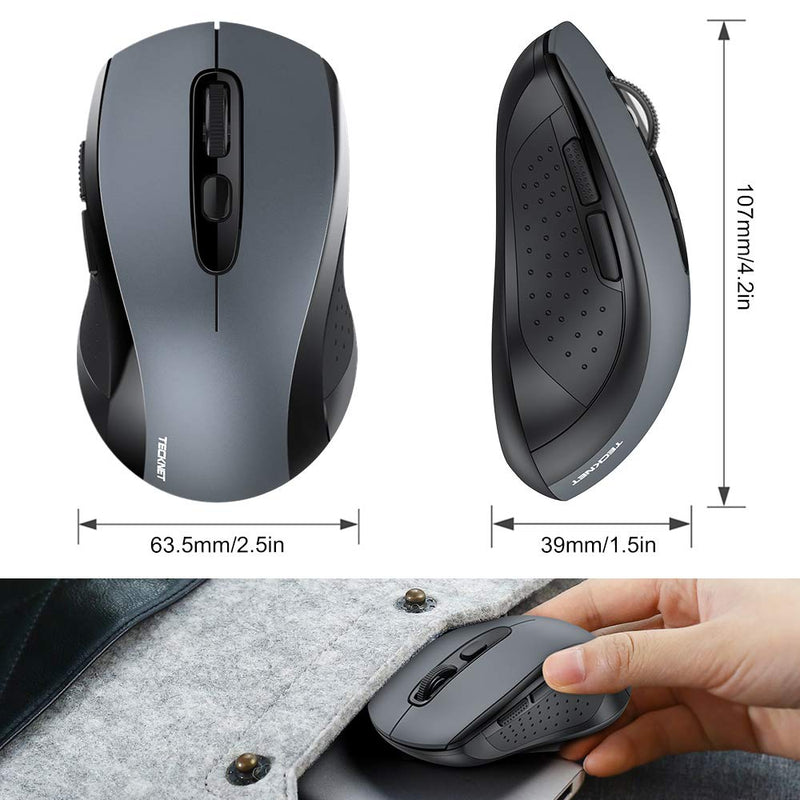 Wireless Mouse TECKNET 2.4G Optical Mouse with USB Nano Receiver for Notebook, PC, Laptop, Computer, 18 Month Battery Life, 3 Adjustable DPI Levels: 2000/1500/1000 DPI (Grey) Grey - LeoForward Australia