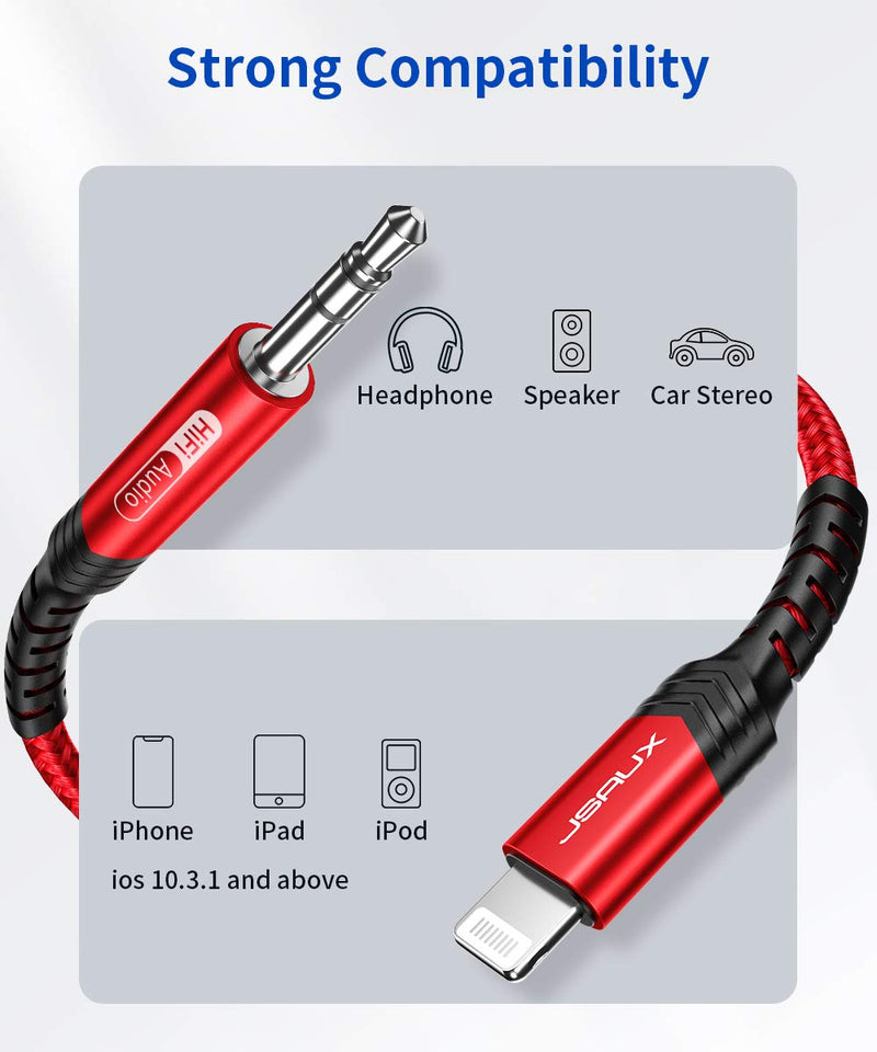 Lightning to 3.5mm Audio Cable 6FT, JSAUX [Apple Mfi Certified] iPhone Headphones Jack Lightning Aux Cord Compatible with iPhone 12/12 Mini/12 Pro/12 Pro Max/11/11 Pro/11 Pro Max/X/XR/XS/8 Plus-Red Red - LeoForward Australia