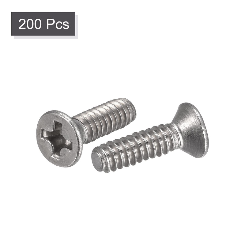  [AUSTRALIA] - uxcell 6#-32x1/2" Flat Head Machine Screws Phillips 304 Stainless Steel Bolts 200pcs