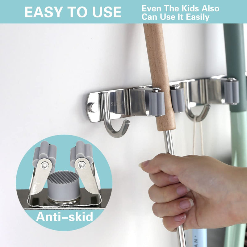  [AUSTRALIA] - Mop and Broom Holder Wall Mount Heavy Duty - Metal Broom and Mop Holder Wall Mount - Broom Organizer Wall Mount for Kitchen Closet Garage Garden Tool - 3 Broom Hanger Positions with 4 Broom Rack Hooks