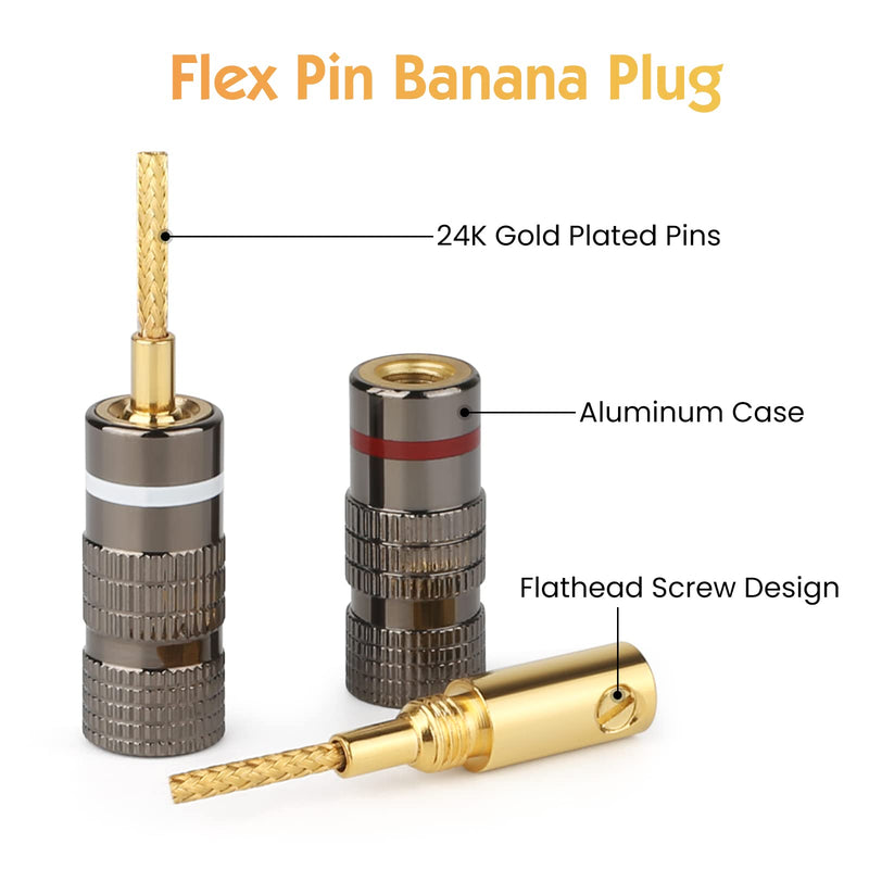  [AUSTRALIA] - Flex Pin Banana Plugs for Speaker Wire -12 Pairs,24K Gold Plated for Spring-Loaded Speaker Banana Jack Terminals,Speaker Connector Pin Plug Type 12 Pairs/24 Pcs