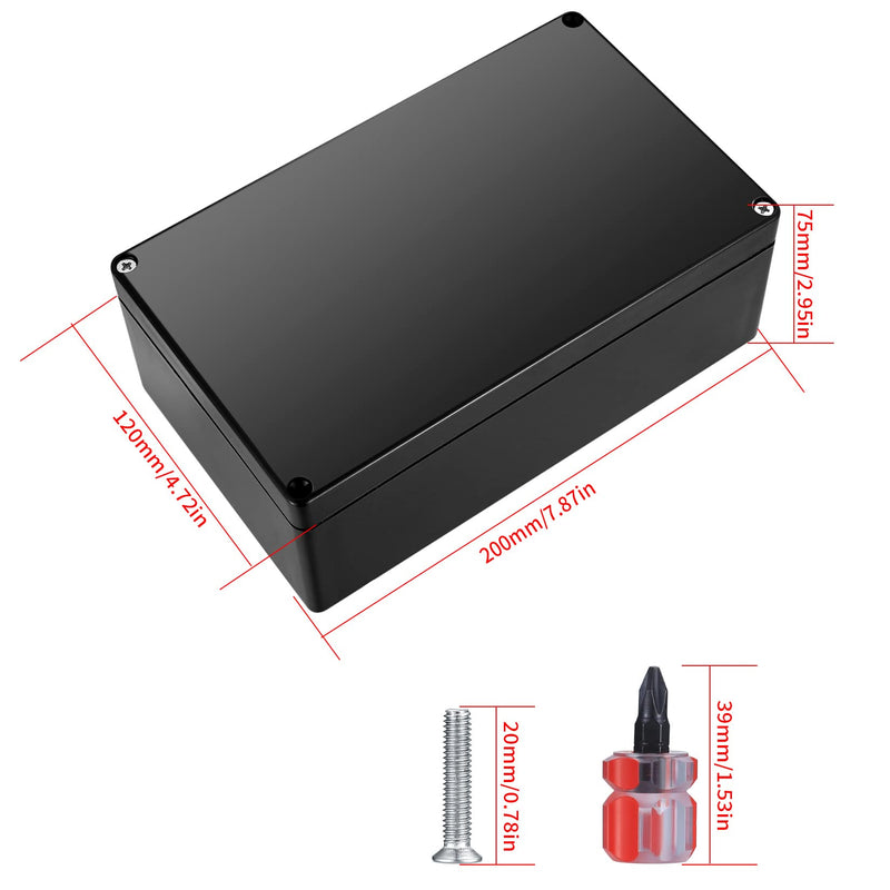  [AUSTRALIA] - Waterproof junction box, IP65 electrical project box distribution box, dustproof, weatherproof, ABS cable housing distribution box for indoor outdoor electronic cables - 200 x 120 x 75 mm/1.87 x 4.72 x 3 inches black