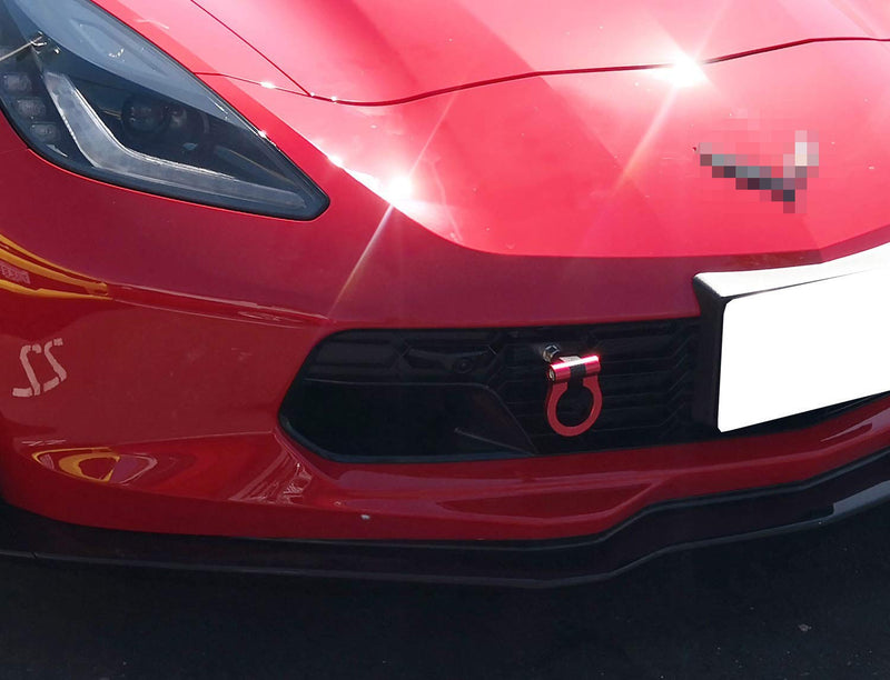  [AUSTRALIA] - iJDMTOY Red Track Racing Style Front Bumper Tow Hook Ring Compatible With 2014-2019 Chevrolet Corvette Z06 ZR1 Z51, Made of Light Weight CNC Aluminum