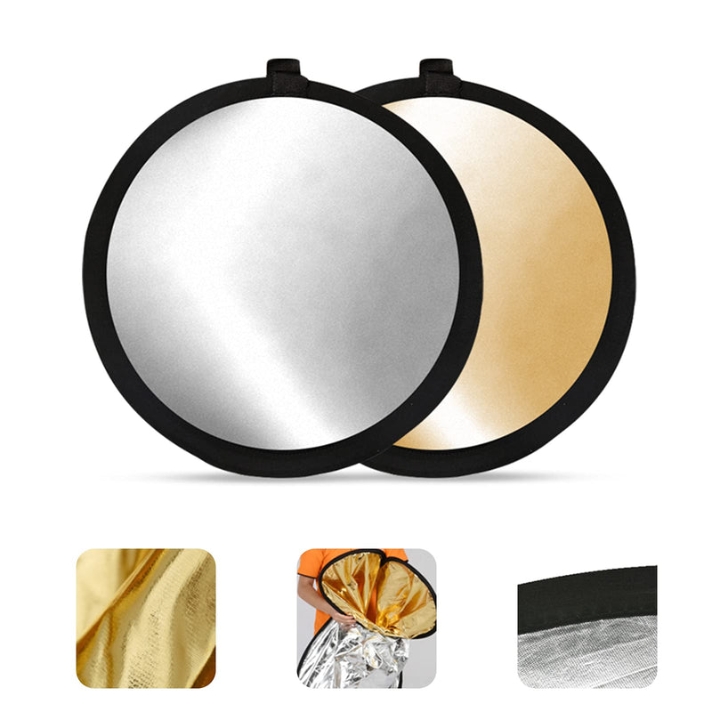  [AUSTRALIA] - Soonpho 11”/30cm Light Reflector Diffuser, 2-in-1 Portable Collapsible Round Multi Disc with Bag for Phone Selfies, TikTok and Food, Jewelry, Cosmetics, Small Products Photography- Silver, Gold