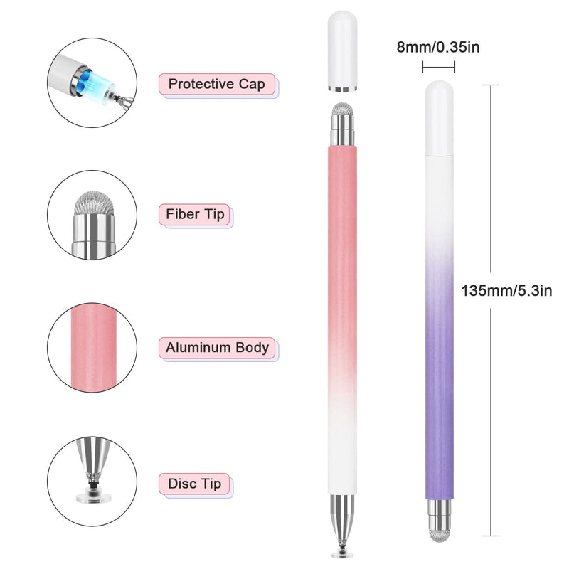  [AUSTRALIA] - Stylus Pen for iPad (2 Pcs), Universal Touch Screens Stylus Pens High Sensitivity Disc & Fiber Tip Pencils Compatible with Apple/iPhone/iPad/Android/Microsoft Tablets and All Capacitive Touch Screens Dream Pink/Dream Purple