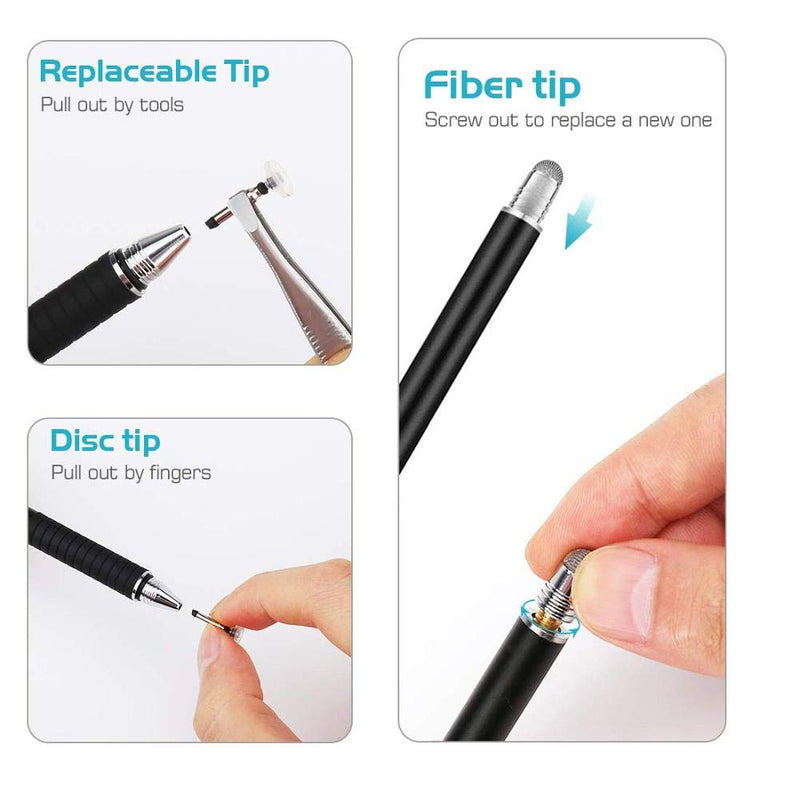 EZTecho Stylus Pens for Touch Screens-Fine Point-Universal-High Precision, 2 Pieces with 6 Replacement Tips, Compatible for All Capacitive Touch Screens Cell Phones, Tablets, Laptops, - LeoForward Australia