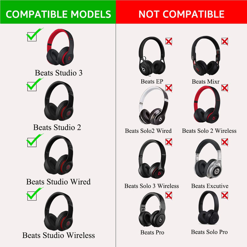  [AUSTRALIA] - Krone Kalpasmos Studio 3 Replacement Ear Pads, Compatible with Beats Studio 2 & 3 Wired/Wireless/Model B0501/Model B0500 Headphone, Protein Leather & Memory Foam, Black