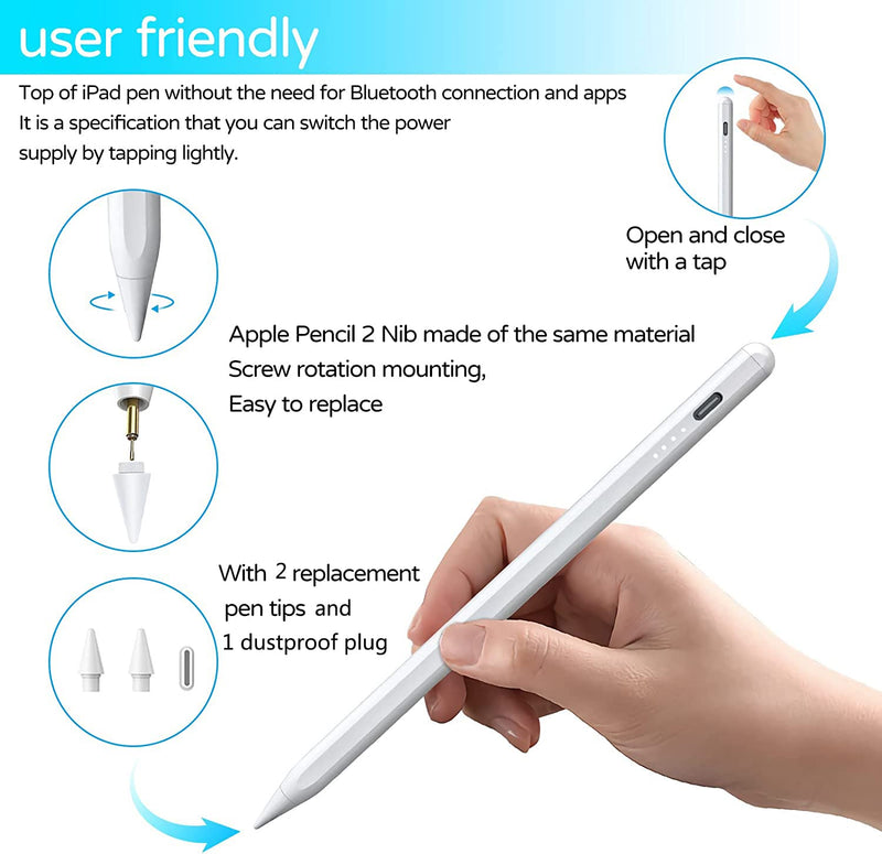  [AUSTRALIA] - Stylus Pen for iPad with Tilt Sensitivity, iPad Pencil for Apple iPad 9/8/7/6,iPad Pro 11inch,iPad Pro 12.9inch,iPad Mini 6/5,iPad Air 5/4/3,Palm Rejection,High Precision,Magnetic Attachment,White