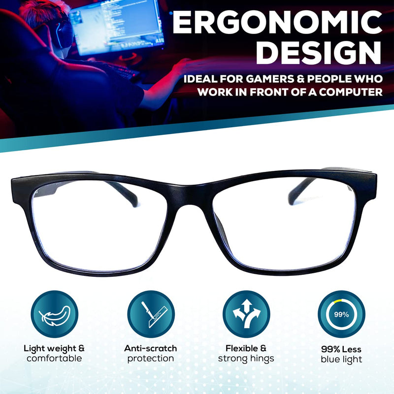  [AUSTRALIA] - Blue Light Blocking Glasses – Anti-Fatigue Computer Monitor Gaming Glasses Prevent Headaches Gamer Glasses Black/Blue 0.0 Diopters
