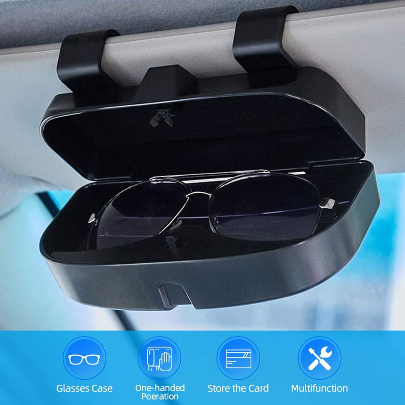  [AUSTRALIA] - Number-One Car Visor Sunglass Case Holder Clip, Eye Glasses Storage Box with Double Card Slots Car Sunglasses Organizer Mount General for All Car Models (Black)