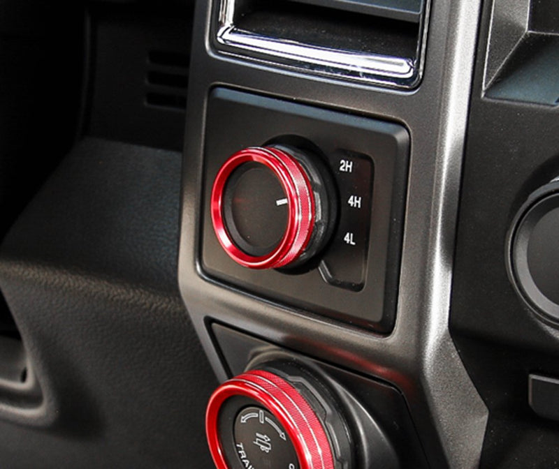  [AUSTRALIA] - Aluminum Alloy Car Inner 4WD Switch Knob Ring Cover Trim For Ford F150 XLT 2016 2017 (Red 4WD Knob Cover)