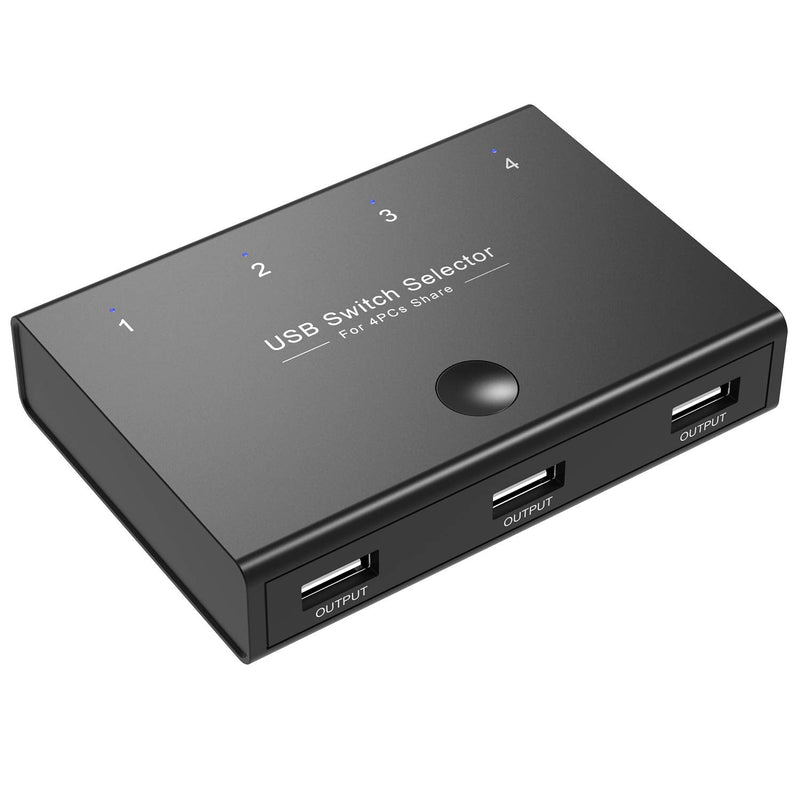  [AUSTRALIA] - Rybozen USB 2.0 Switch Selector, KVM Switch Adapter for 4 PC Sharing 3 USB Devices, One-Button Swapping Box Hub for Keyboard, Mouse, Scanner, Printer, Computer, with 4 USB Cables