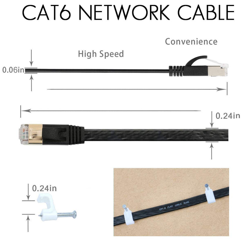 Cat 6 Ethernet Cable 100 FT Flat Internet Network Cables with Cable Clips Cat6 Ethernet Patch Cable with Snagless Rj45 Connectors Black Computer LAN Cable（100FT）… 100FT Black - LeoForward Australia