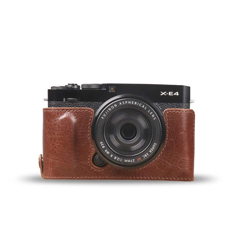  [AUSTRALIA] - MegaGear Ever Ready Genuine Leather Camera Case Compatible with Fujifilm X Series X-E4 (XF 27mm f/2.8 R WR) Brown