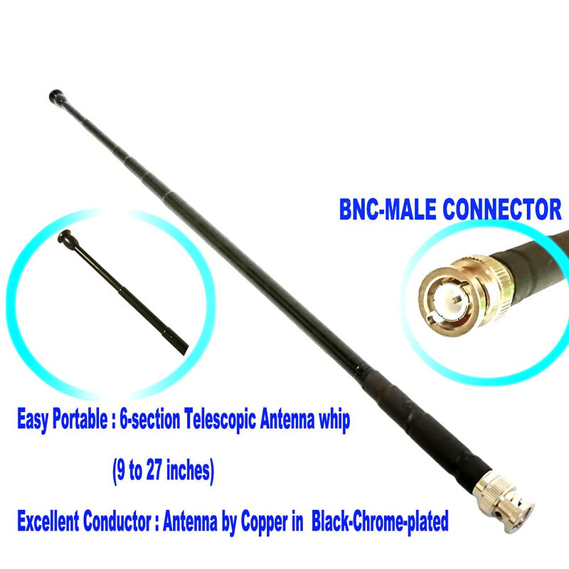 [AUSTRALIA] - UngSung Retractable Handheld CB Antenna 26~28 MHz with BNC Male Connector 9” to 27” Length 6 Section Chrome-Plated Copper Aerial Compatible with Any Handheld CB Radio BNC Female Connector