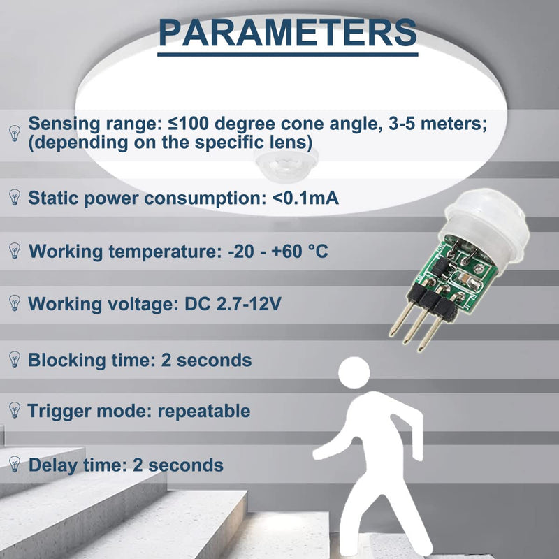  [AUSTRALIA] - DAOKAI PIR Human Sensor Module 5PCS AM312 DC 2.7-12V Mini Pyroelectric IR Sensor Body Manual Motion IR Detector Module with Dupont Cable Mini human sensor module
