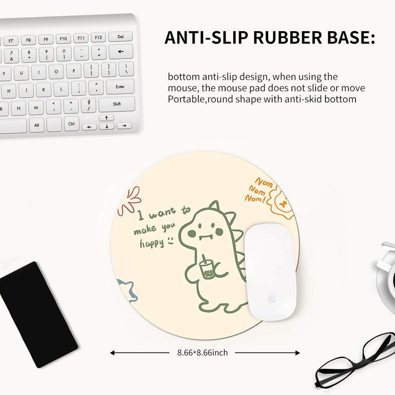  [AUSTRALIA] - Vision Mouse Pad, Round Mouse Pad, Non-Slip Natural Rubber Base, Enhance Thickness, Waterproof, Gaming Mouse Pad Laptop Keyboard Pad, Computer PC Happy Dinosaur 8.66x8.66 inch Happy Dinosaur Se-117