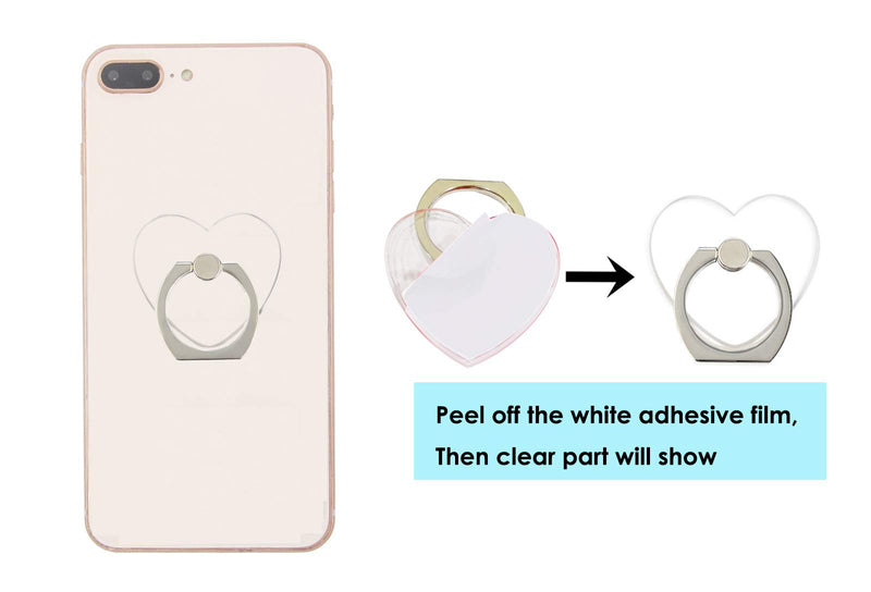  [AUSTRALIA] - lenoup Transparent Heart Cell Phone Ring Holder Kickstand,360 Rotation Clear Heart Cell Phone Finger Ring Grip Stand for Phones,Pad