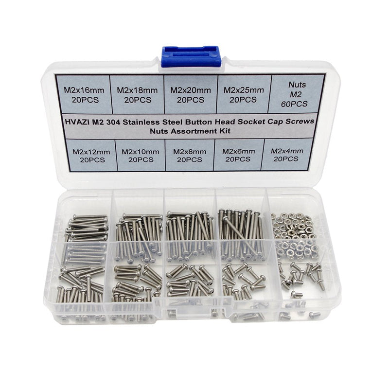  [AUSTRALIA] - HVAZI Metric M2 Stainless Steel Button Head Socket Cap Screws Nuts Assortment Kit