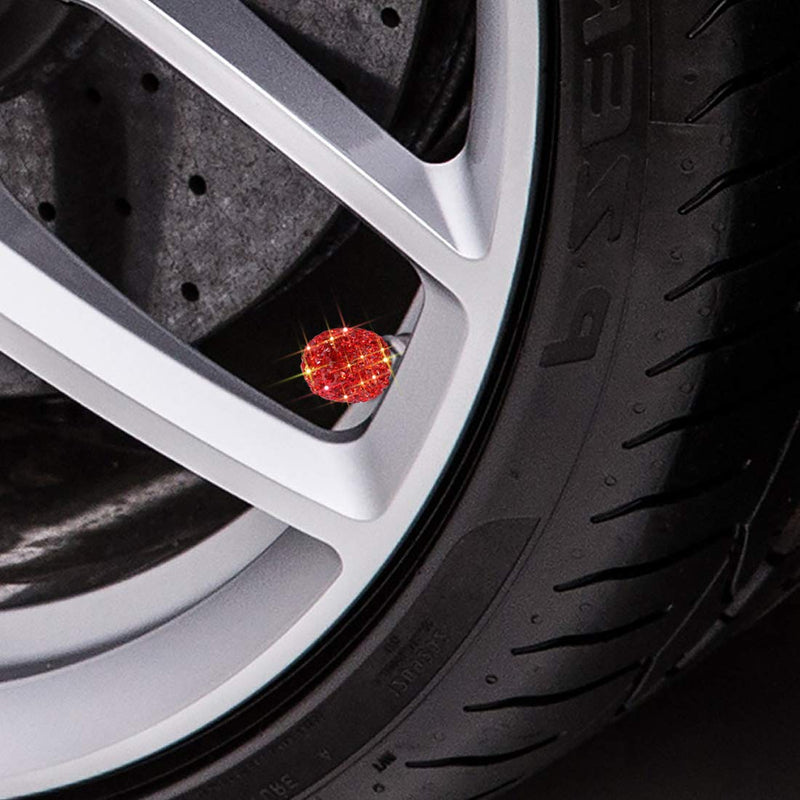  [AUSTRALIA] - SAVORI Valve Stem Caps, 4 Pack Handmade Crystal Rhinestone Universal Car Tire Valve Caps Chrome,Attractive Dustproof Bling Car Accessories(Red) Red