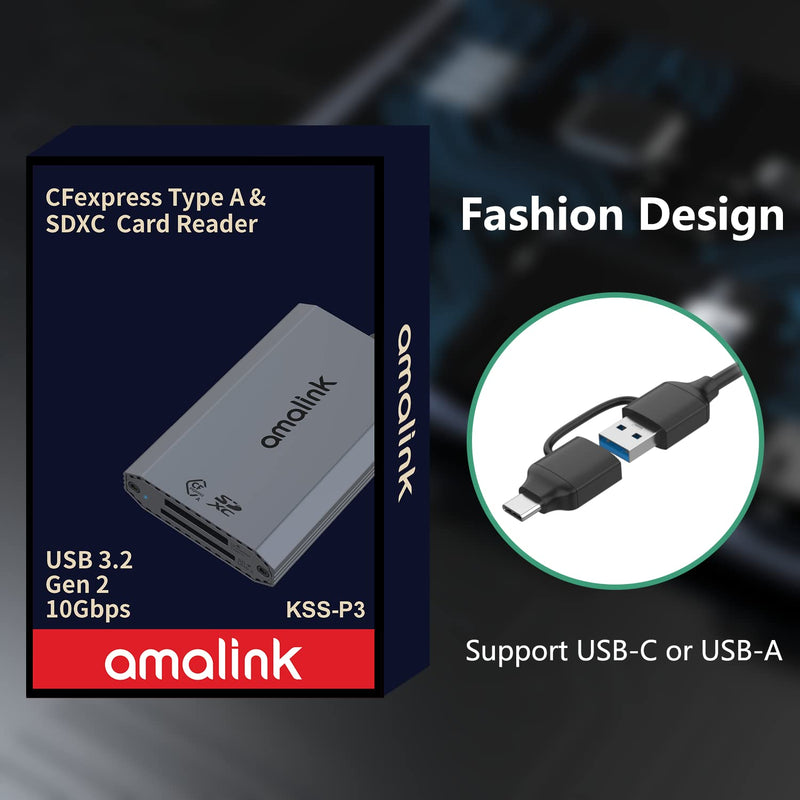 [AUSTRALIA] - CFexpress Type A &SD UHS-II USB3.2 GEN2 Card Reader, amalink Dual Slot CFexpress Type A Memory Card Reader Adapter. with USB A/USB C connectors.Support CFexpress Type A and SD4.0 UHS-II Memory Cards