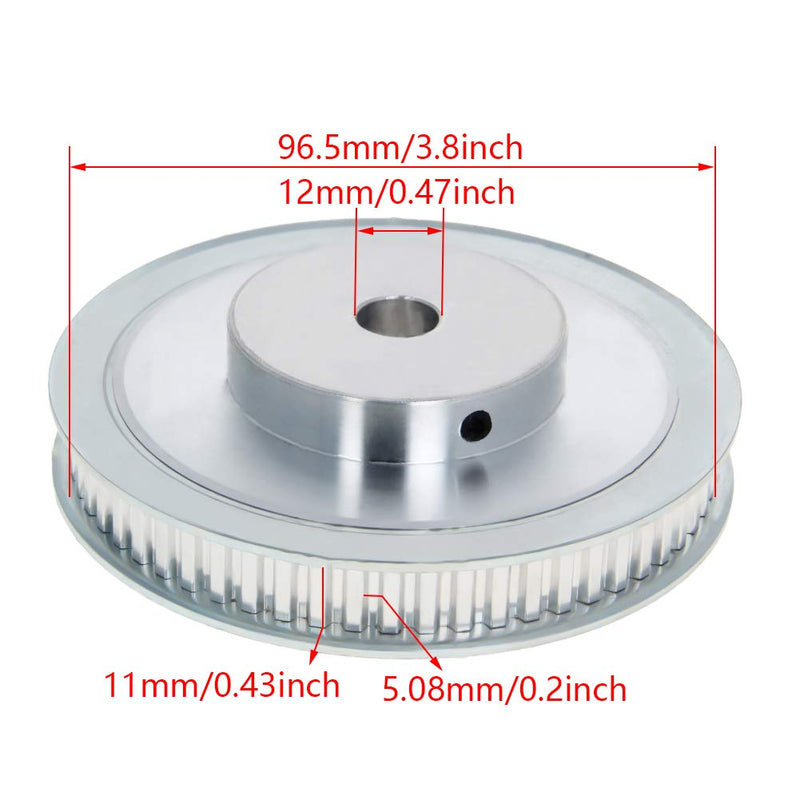  [AUSTRALIA] - Aluminium Alloy XL 60 Teeth 12mm Inner Bore Diameter Timing Belt Pulley Flange Synchronous Wheel Silver Tone for 3D Printer CNC 1Pcs, (Bettomshin)