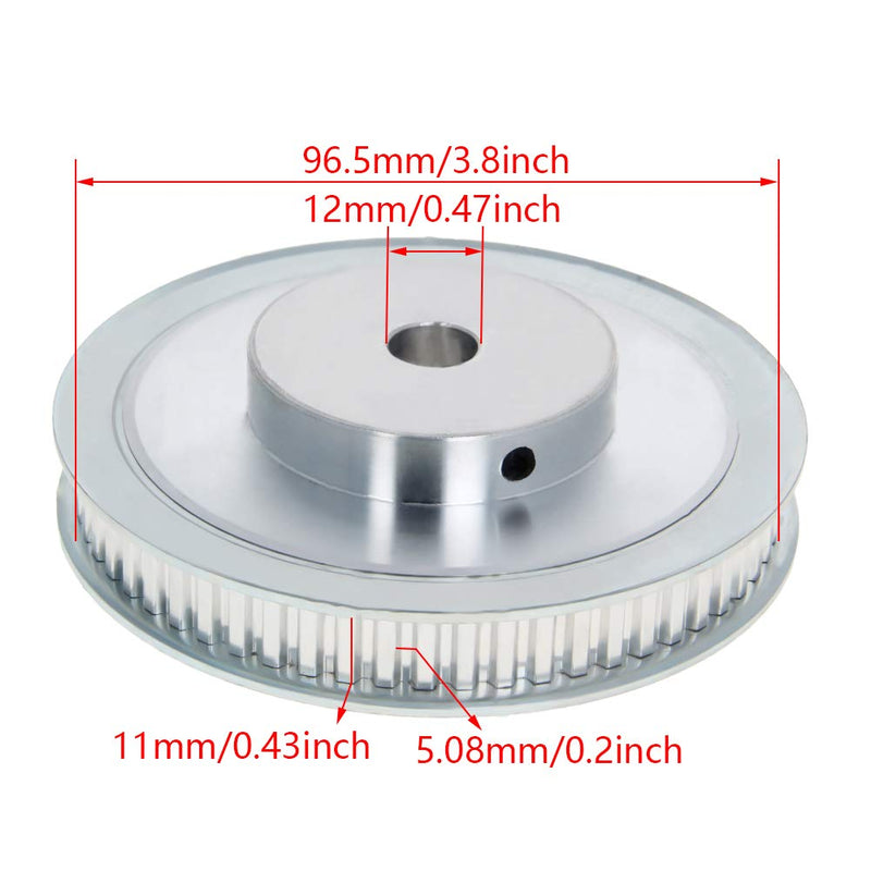  [AUSTRALIA] - Fielect Aluminium Alloy XL 60 Teeth 12mm Inner Bore Diameter Timing Belt Pulley Flange Synchronous Wheel Silver Tone for 3D Printer CNC 1Pcs XL60 12mm Inner hole