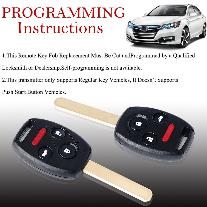  [AUSTRALIA] - Key Fob Remote Replacement Fits for Honda Civic EX Si Hybrid 2006 2007 2008 2009 2010 2011 2012 2013 Acura Mdx 2007-2013 N5F-S0084A Keyless Entry 4 Buttons Remote Control 35111-SVA-306(Pack of 2)