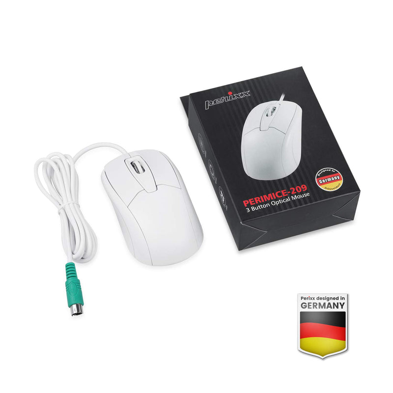Perixx PERIMICE-209 P, Wired PS2 Optical Mouse with Scroll Wheel and 1000 DPI, White (11832) - LeoForward Australia