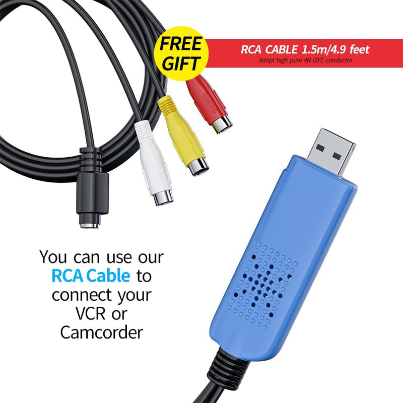  [AUSTRALIA] - Blue Union USB 2.0 Audio Video Capture Card, RCA to USB Converter Adapter Grabber VHS VCR USB TV Hi8 Game S Video to Digital DVD Converter, Support Vista XP mac OS Windows 10/8.1/8/7