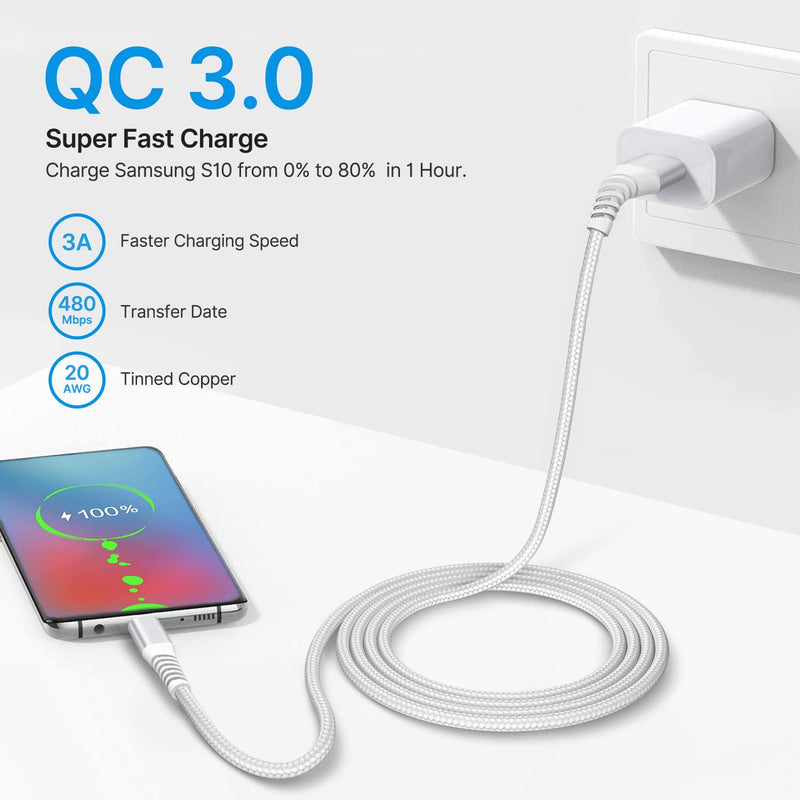  [AUSTRALIA] - USB Type C Cable 6FT 2Pack Fast Charging Cable USB C Charger Phone Cord for Samsung Galaxy A01 A02s A03s A10e A11 A12 A13 A20 A21 A32 A42 A52 A53 A50 A51 S21 S22, Moto Z4/G7/G6, LG K51 Stylo 6 5 4