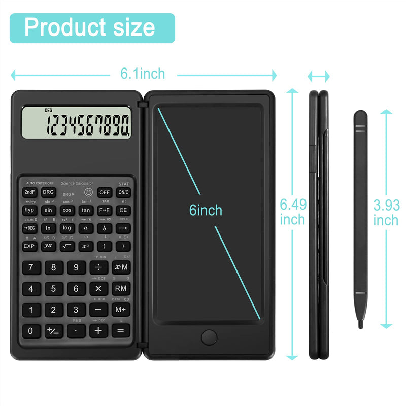  [AUSTRALIA] - 2021 Update Scientific Calculator,10-Digit LCD Display Engineering Calculator with Writing Tablet for High School and College … black