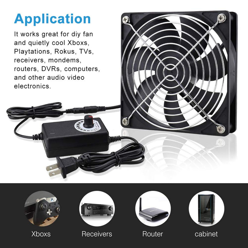  [AUSTRALIA] - Wathai 120mm x 25mm 110V 220V AC Powered Fan with Speed Controller 3V to 12V, for Receiver Xbox DVR Playstation Component Cooling 120mmx25mm with AC Speed Controller