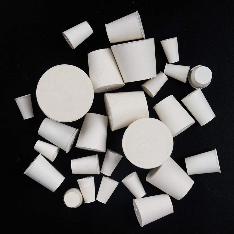  [AUSTRALIA] - 26 Pack Solid Rubber Stopper, White Lab Plug, 000# - 8# Sizes Assortment, 11 Assorted Sizes