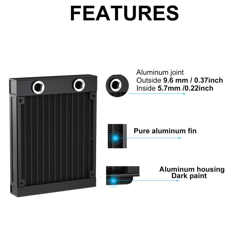  [AUSTRALIA] - Clyxgs Water Cooling Radiator, G1/4 Thread Heat Row Radiator 12 Pipe Aluminum Heat Exchanger Radiator for PC CPU Computer Water Cool System DC12V 120mm