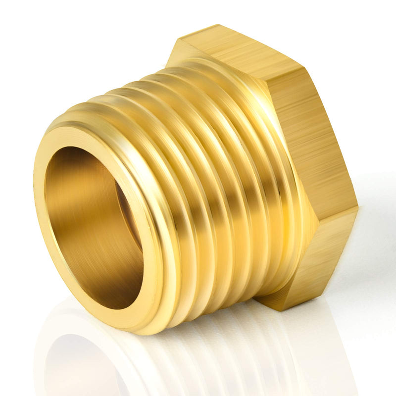  [AUSTRALIA] - TAISHER 2PCS Brass Reducer Hex Bushing Threaded Pipe Fitting 3/4" NPT Male x 1/2" NPT Female Adapter 3/4" MNPT x 1/2" FNPT 2