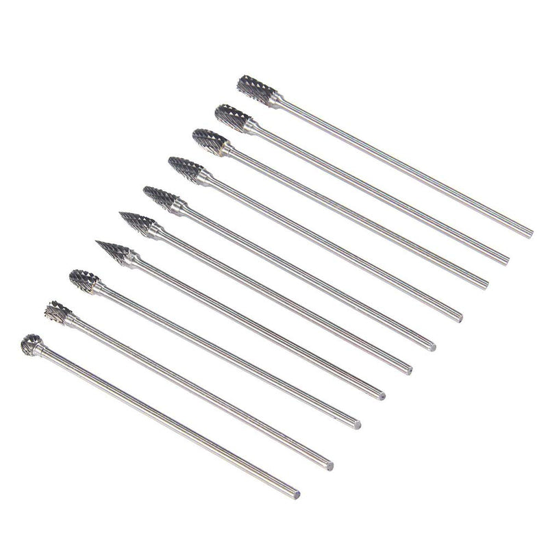 Yakamoz 10Pcs 3mm (1/8") Shank Long Double Cut Tungsten Carbide Burrs Rotary Files Diamond Burs Bit Set for Die Grinder Rotary Tool, 4-Inch Length - LeoForward Australia