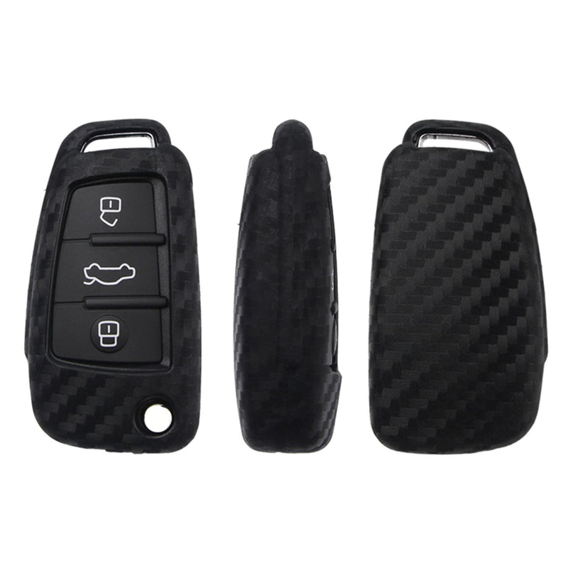 M.JVisun Soft Silicone Rubber Carbon Fiber Texture Case for Audi Flip Car Remote Key Fob Cover for Audi A1 A3 A4 A6 A8 Quattro Q2 Q3 Q7 R8 RS3 RS6 S3 S6 TT TTS Remote Key - Black - Round Keychain - LeoForward Australia