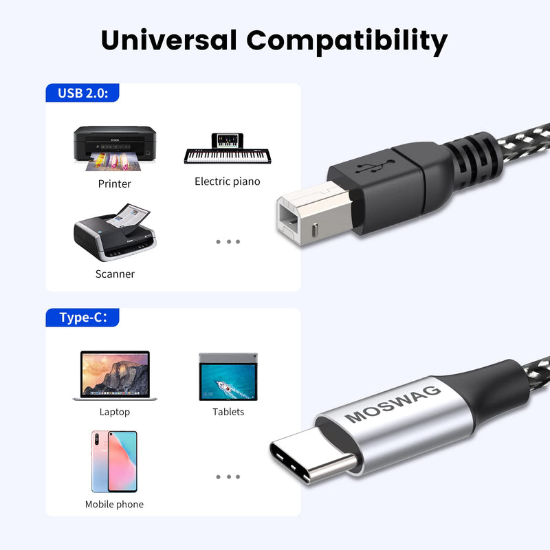  [AUSTRALIA] - MOSWAG 3.28FT/1M Type C to USB B Cable Nylon Braided USB C Midi Cable Printer Scanner Cord with Metal Connector Compatible with AiO, HP, Canon, Samsung Printers and More Black