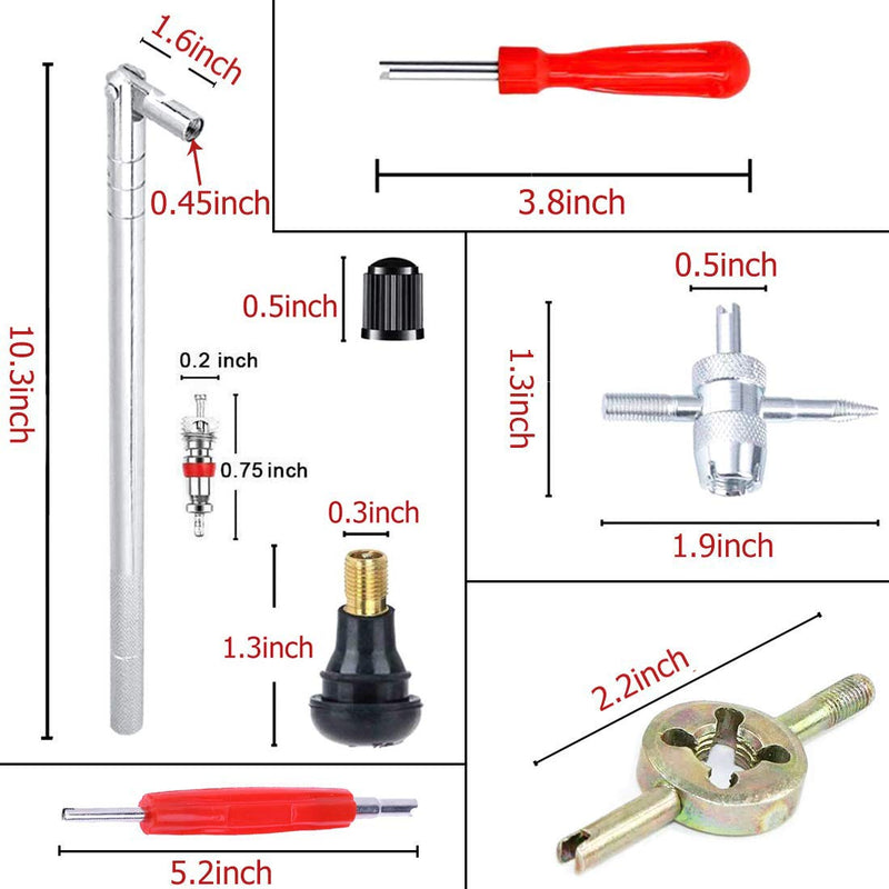 OSOF 25Pcs Tyre Valve Stem Puller Tools Set - 10Pcs TR412 Snap-in Valve Stems with 10Pcs Valve Stem Cores, 1Pcs 4-Way Valve Tool, 1Pcs Dual & 1Pcs Single Head Valve Core Remover Installer Tool - LeoForward Australia