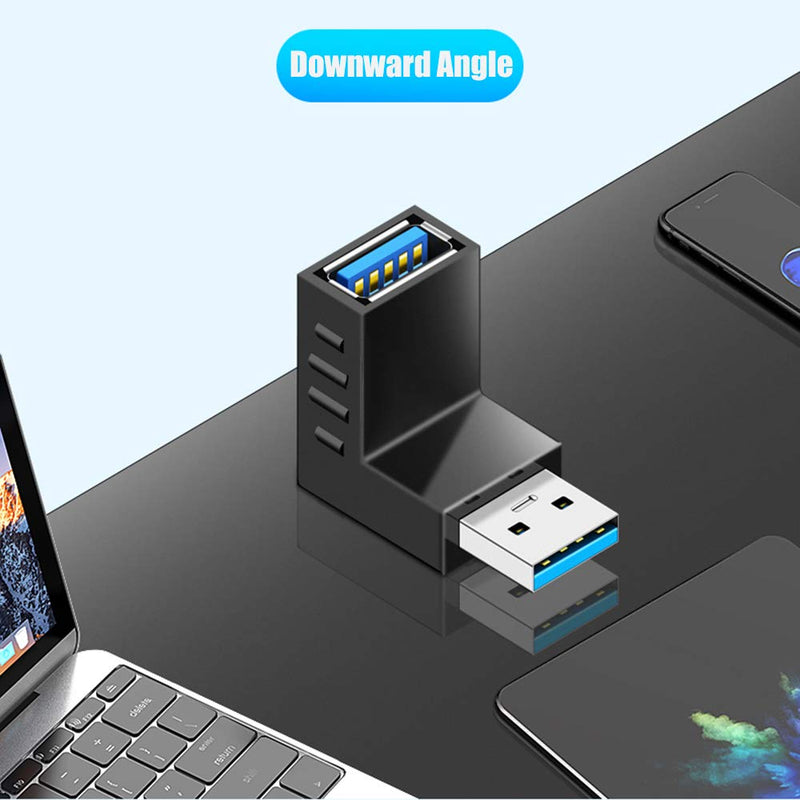  [AUSTRALIA] - Warmstor 4-Pack USB 3.0 Male to Female Adapter 90 Degree Up Angle and Down Angle USB Cable Extender Connector - Upgraded Version Max 2A Charging Speed