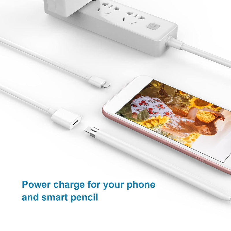 [AUSTRALIA] - Smart Pencil 2-in-1 Power Charger Cable Adapter. 1PCS i OS Power Charging Connector Cord Made of White ABS. (3.3Ft / 1M)